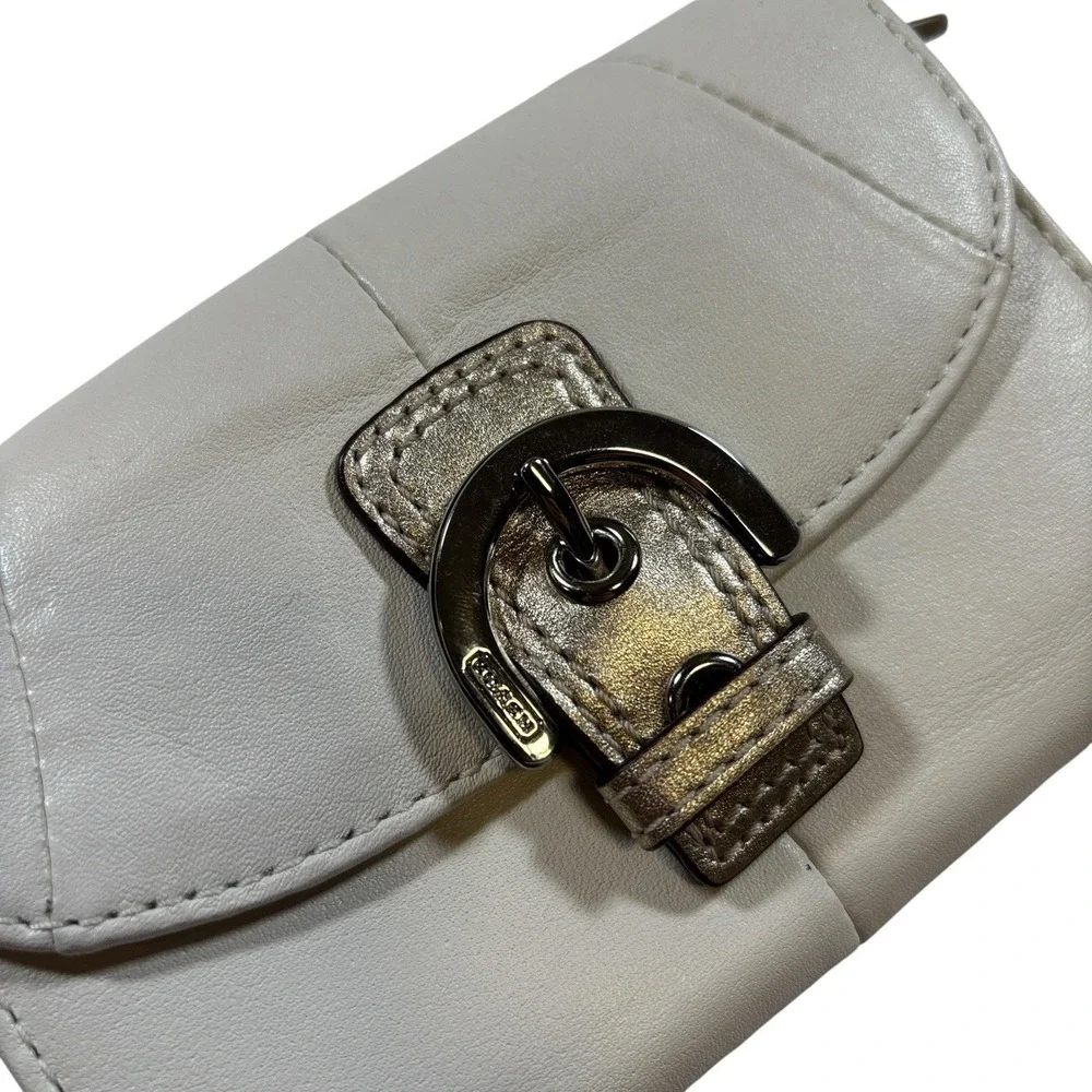 Coach White & Gold Leather Soho Buckle Envelope Wallet‎